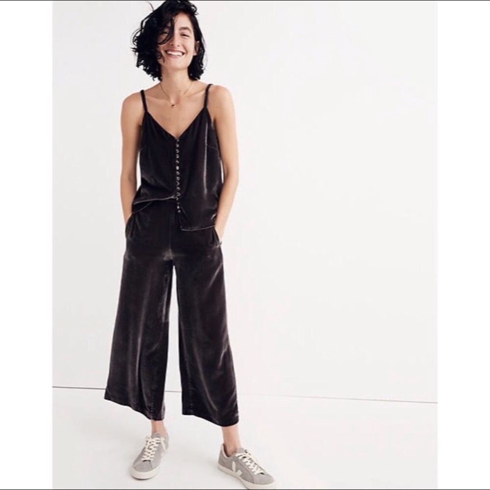 Madewell Velvet pants and cami set in dark metal